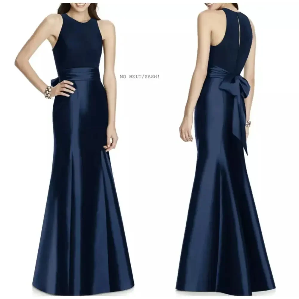 Alfred Sung D737 Mikado Trumpet Gown Women 10 Midnight Blue Sleeveless Formal - Picture 1 of 6